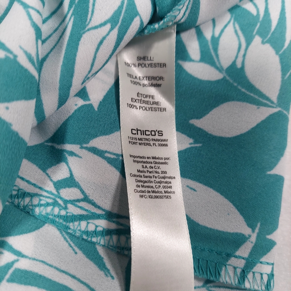 NWT Chico’s Sz 3 AMAZING Blouse 3/4 Sleeve Shannon EASTERN MIX Leaves Reef - Picture 8 of 8
